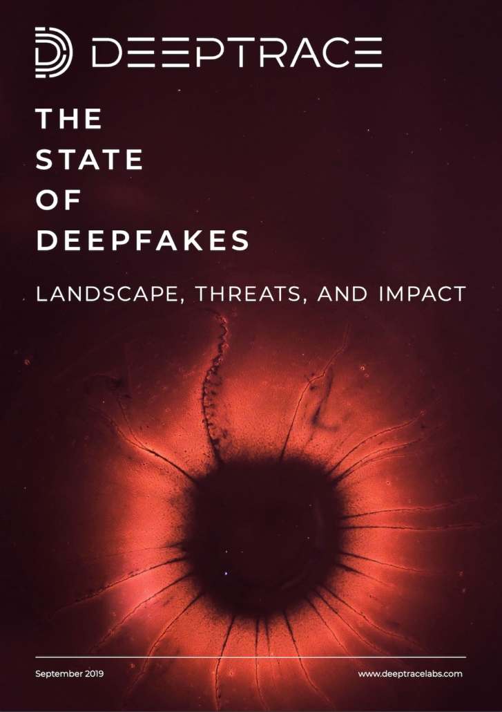 cover of the Deeptrace report called "The State of Deepfakes: Landscape, Threats and Impact